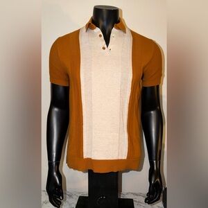 Express Men's V-Neck Sweater in Tan and Cream